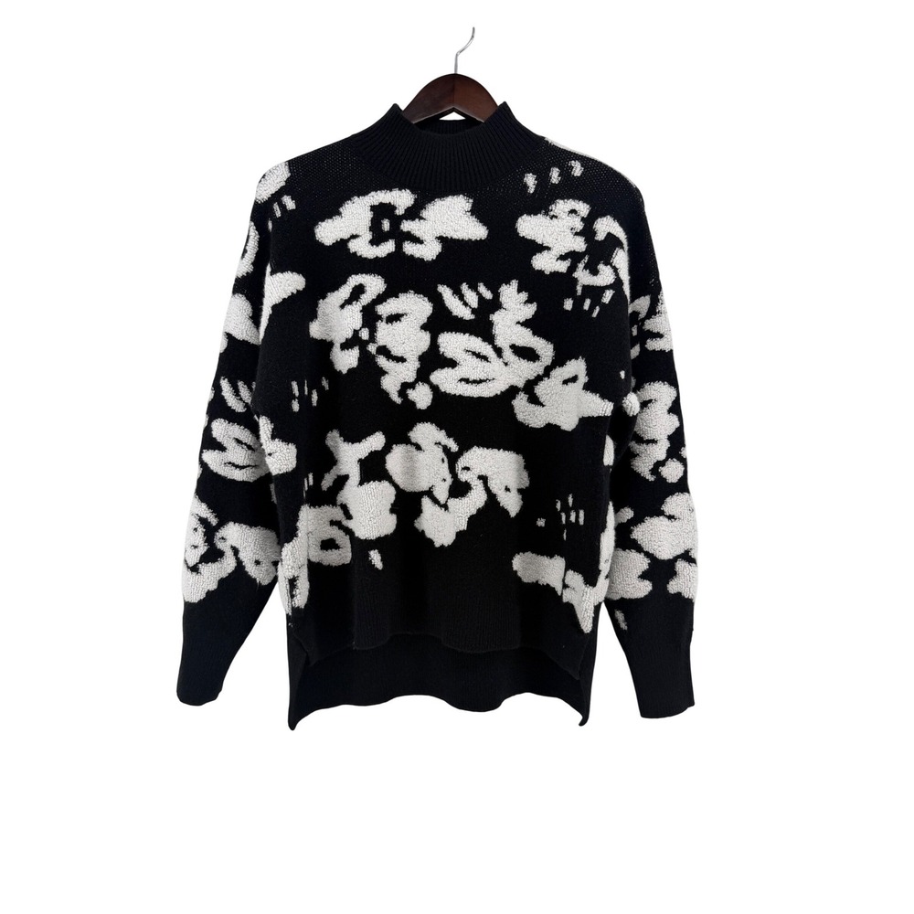 Grace + Karma Womens Black White Abstract Cloud Mock Neck Sweater Size‎ M